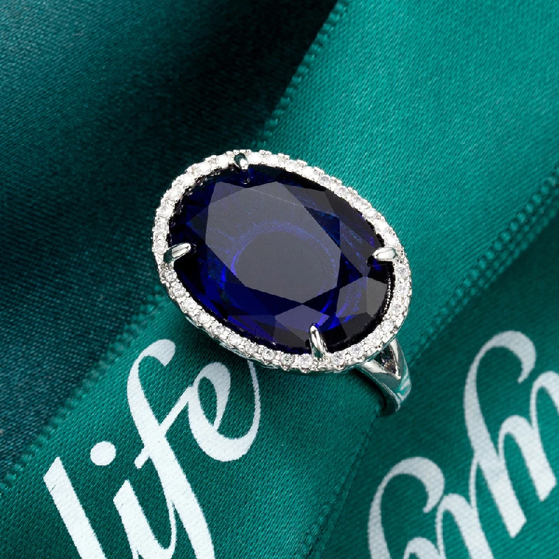 Retro Women Ring 925 Silver Jewelry Oval Sapphire Zircon Gemstone Open Finger Rings Accessories for Wedding Engagement Party