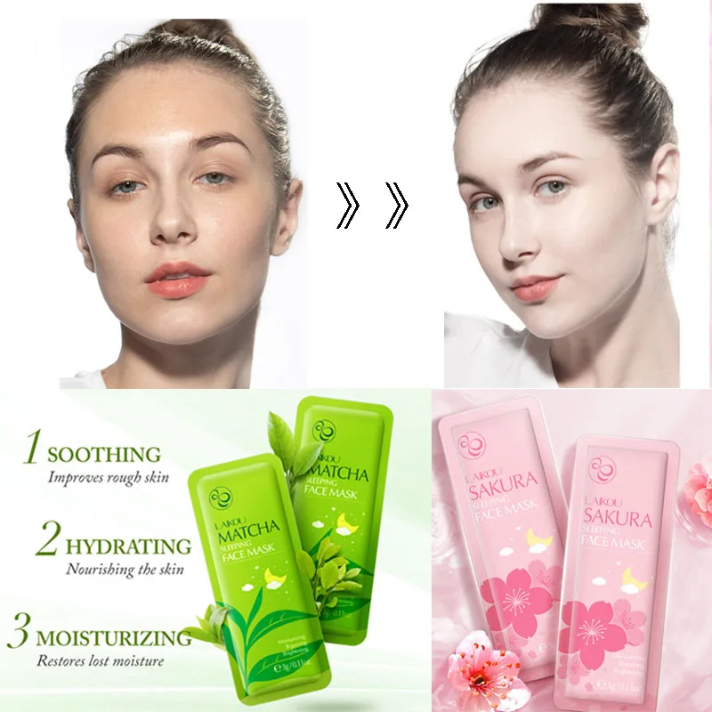 LAIKOU Sakura Algas Centella Caracol Colágeno Máscara de Dormir Embalagem Individual Nutritivo Cuidados com a Pele Barreira da Pele Máscara Facial