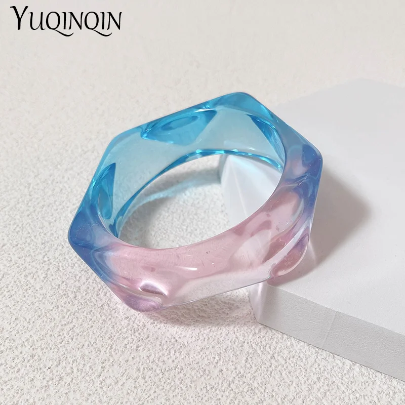 Multicolor Resin Acrylic Fashion Bangles for Women Boho Jewelry Geometric Trendy Femme Hand Bangle Bracelets with Designer Charm