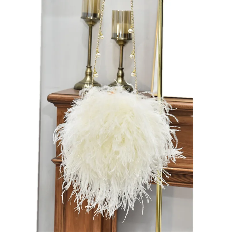 Women Real Ostrich Fur Evening Bag for Party Wedding Luxury New Shoulder Bag Feather Tassel Handbang