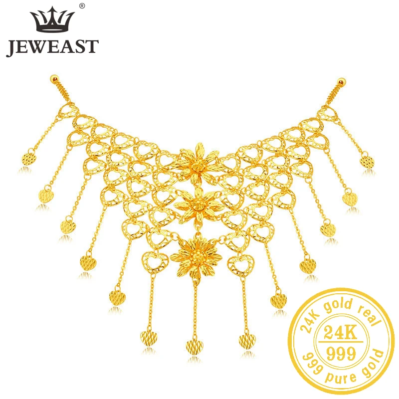 JLZB 24K Pure Gold Necklace Real AU 999 Solid Gold Chain Beautiful Upscale Trendy Classic Party Fine Jewelry Hot Sell New 2023