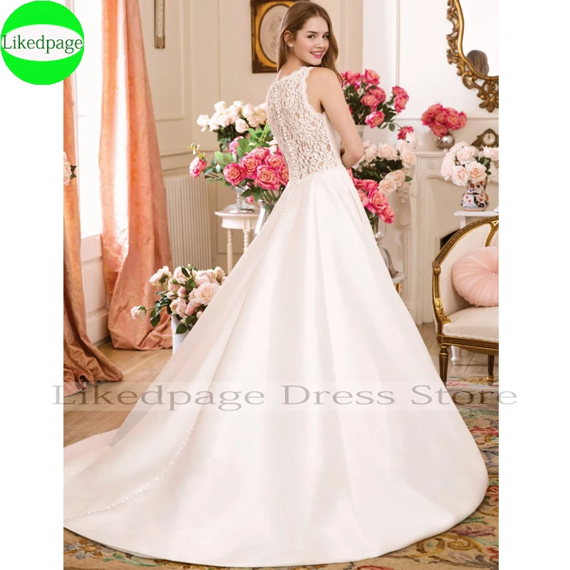 VÁY ĐẦM Simples Vestidos De Novia Ảo Giác Ren Một Đường Cô Dâu Bầu 2021 Áo Dây Mariage Abito Da Sposa Với túi