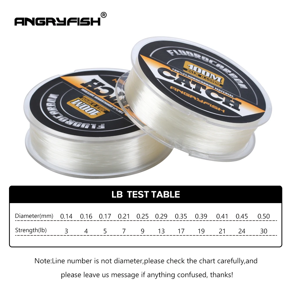 Angryfish 100% Fluorocarbon Fishing Line  100m Transparent Carbon Monofilament Line  Super Strong
