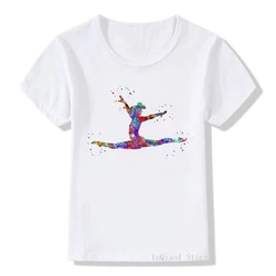 Watercolor gymnastics art print t-shirt for girls GYM lover birthday gift t shirt white custom tshirt kids clothes wholesale