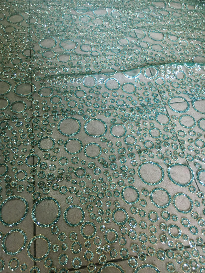 Di colore verde glitter oro lato incollato stampa glitter tessuto del merletto per il taglio/vestito da sera/stage di decorazione JRB-72612