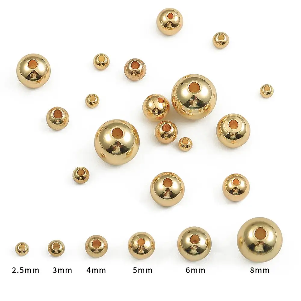 2.5/3/4/5/6/8mm Copper 18k Gold Plated Round Spacer Beads Ball End Seed Metal Beads For Jewelry Making Findings Accessories