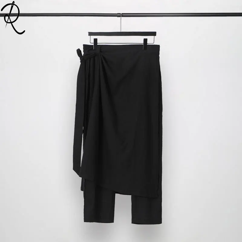 Verão escuro departamento destacável design culottes men falso dois nove quartos calças casuais masculino