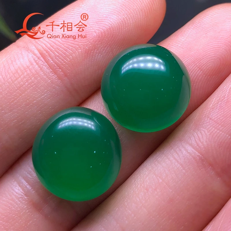 

Natural green agate round shape cabochon flat back loose gemstone