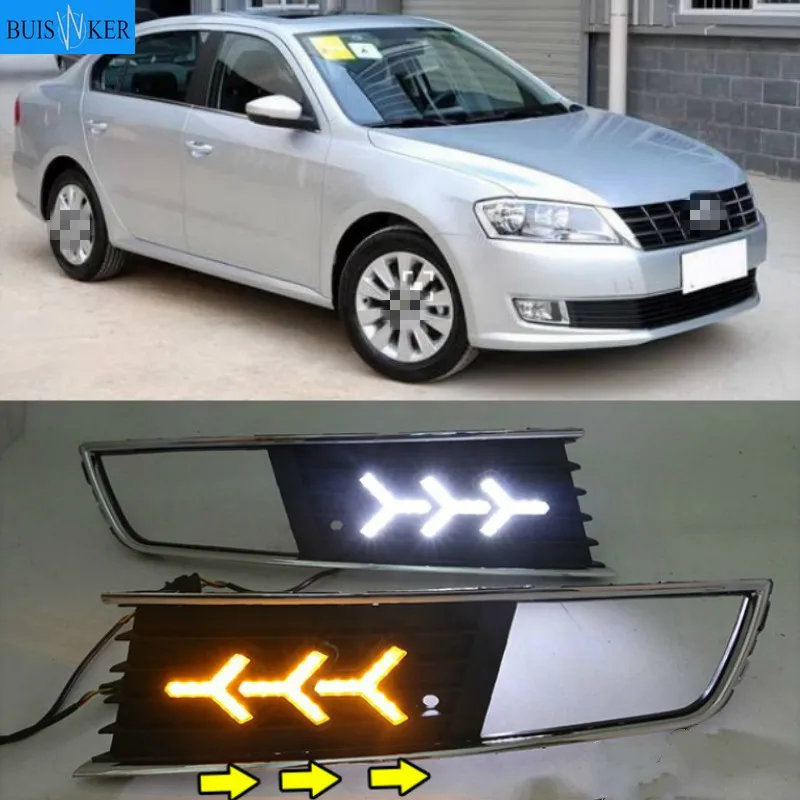 

1 пара для Volkswagen VW Lavida 2013 2014 с желтым сигнальным светом Trun, синяя Ночная лампа, светодиодные дневные ходовые огни