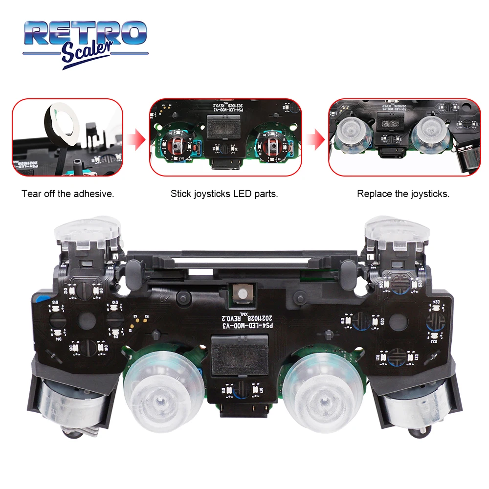 RetroScaler-Placa de luz LED de ocho colores para mando de PS4 (JDM-050 y JDM-055), accesorios No necesarios para soldar, Joysticks