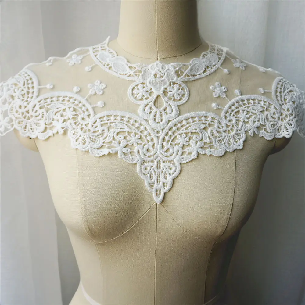 Black White Beige Green Embroidered Flower Lace Collar Mesh Appliques Gothic Maid Wear Vintage Sew Patch For Wedding Dress DIY