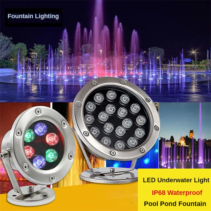 

Colorful Underwater Lights Stainless Steel Waterproof Spotlight Fountain Light Swimming Pool Fish Pond Rockery Landscape Lamp