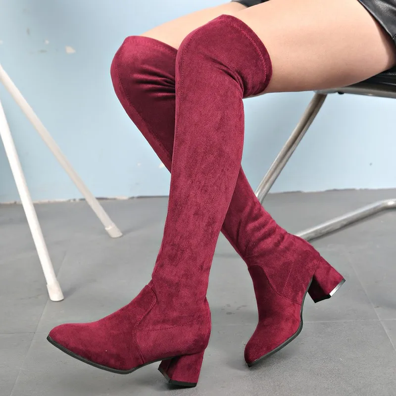 Long Designer Brand Luxury Women Shoes 2020  Lady Boots Suede Elastic Boots Women\'s Round Toe Sexy Over The Knee Boots