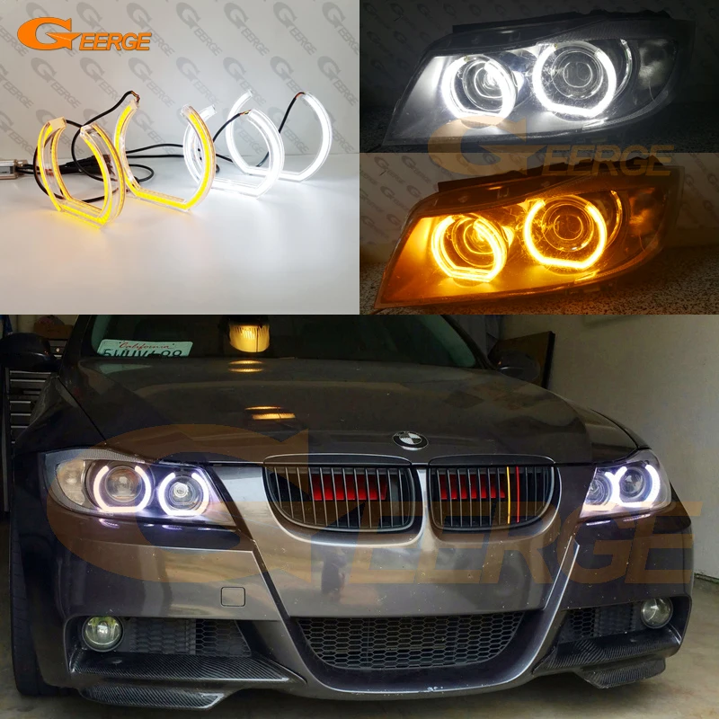 For BMW 3 Series E90 E91 E92 E93 Xenon Headlight Ultra Bright DTM Style LED Angel Eyes Halo Rings Day Light Turn Signal