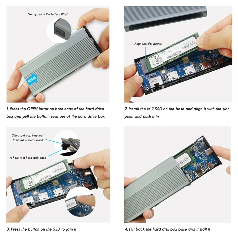 USB C Hub M.2 SSD Enclosure HDMI-Compatible+USB3.1+RJ45+PD Type-C Docking Station for M.2 NVME NGFF SSD for