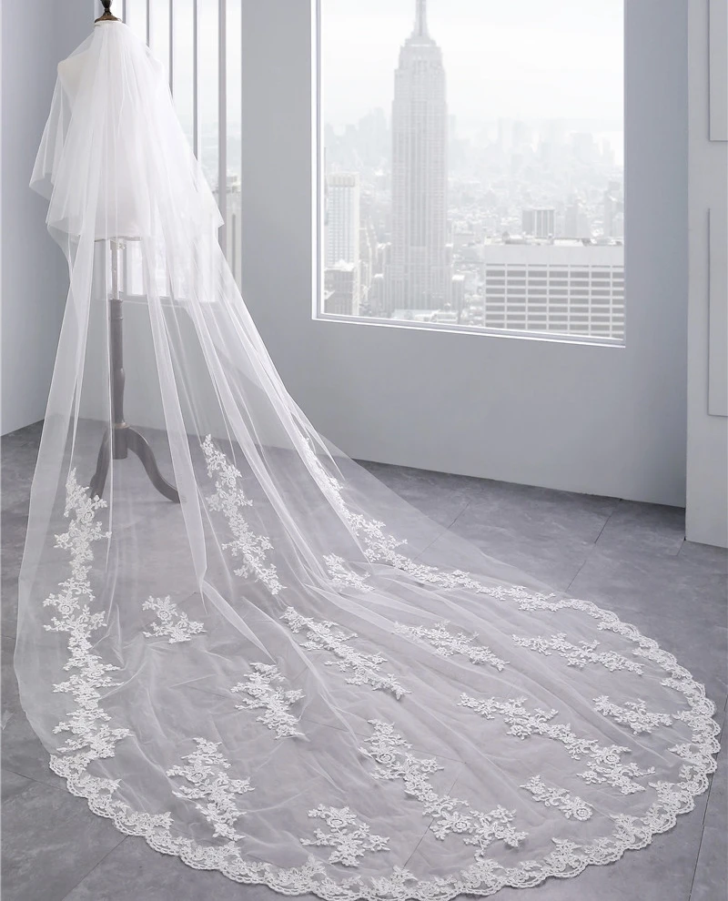 New Arrival Two-layer Wedding Veils Lace Applique 3.5 Meter Bridal Veil Long Wedding Accesorios Novia Boda Velos Bridal Headwear