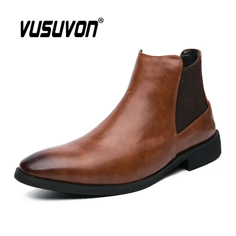 38-48 Men's Chelsea Boots Natural Leather High Ankle Dress Shoes Black Fashion Comfortable 2021 Walking Equestrian Casual Flats