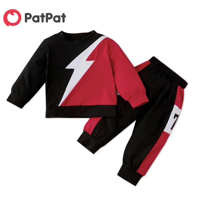 

PatPat 2020 New Spring and Autumn 2-piece Baby / Toddler Colorblock Long-sleeve Top and Striped Pants Set for Kids Boy