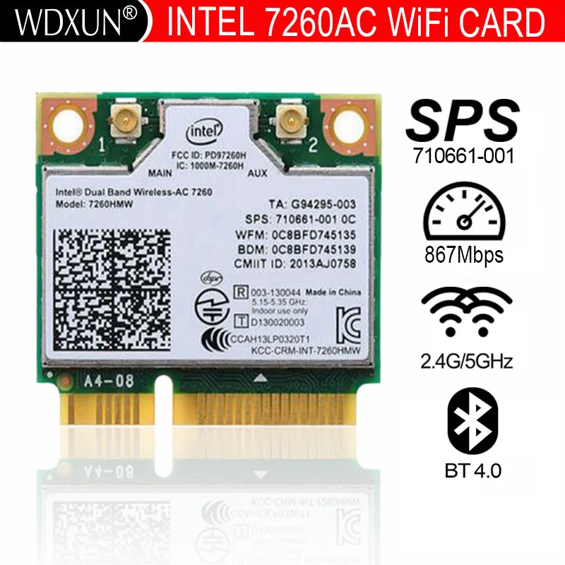 Banda dupla Wireless-AC7260 7260ac 7260hmw ac7260 7260hmwac meio mini cartão sem fio pci-e bt4.0 para hp elitebook 820 840 850 860