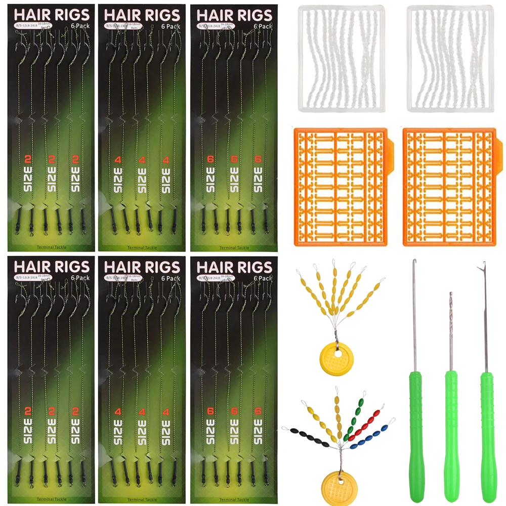 45Pcs/Set Carp Fishing Ready Made Hook Link Tied Rigs With Boilies Bait Stops Carp Baiting Needle Tools Terminal Tackle