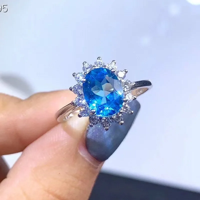 Jewelry Baroque Style Topaz Ring for Daily Wear 7*9mm Natural Topaz Silver Ring Vintage Silver Topaz Jewelry