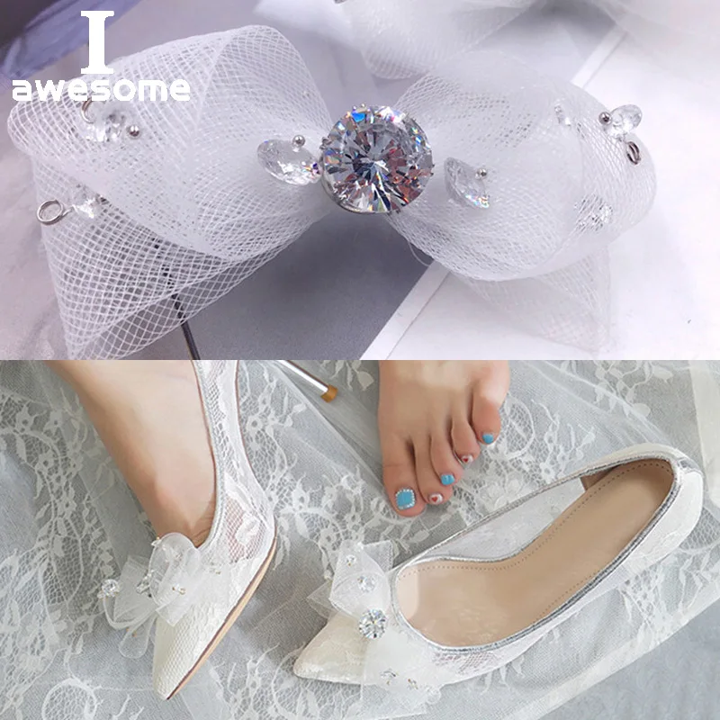 New DIY Zircon Mesh Bow Knot Shining Bridal Wedding Party Shoes Accessories For High Heels sandals Boots Slippers Decorations