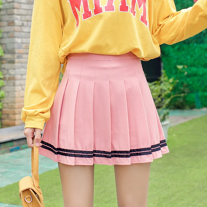 

Pleated Skirt Skirt Spring/Summer High Waist Elastic Student New All-Match A- line Anti-Exposure Skirt Striped Skirt for Women