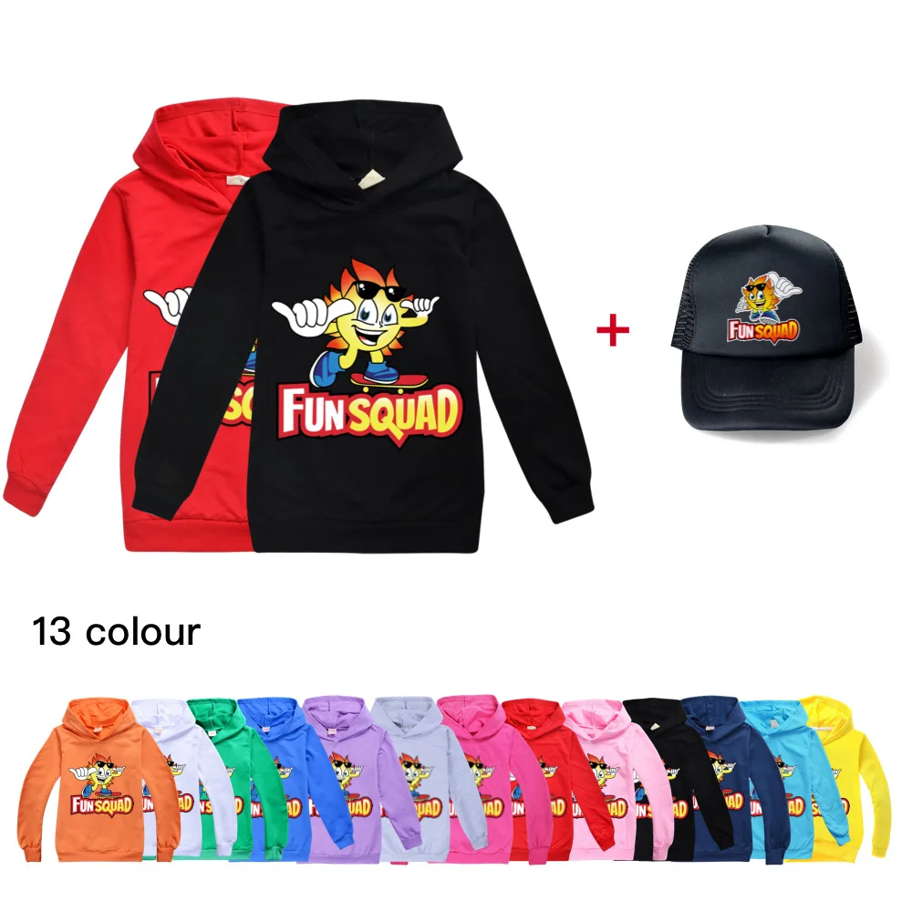 

Fashion Fun Squad Game Cartoon boy Long Sleeve T Shirts Baby Girls Boys Clothes Kids Clothes Sweatshirt Children Hoodies+Sun Hat