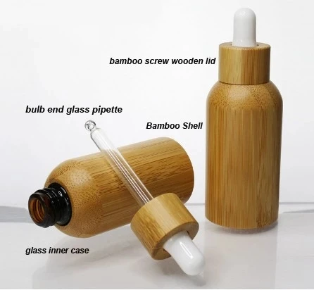 

Recycled 30ml 50ml full bamboo cover amber e liquid glass dropper bottle essential oil bottle with bamboo cap