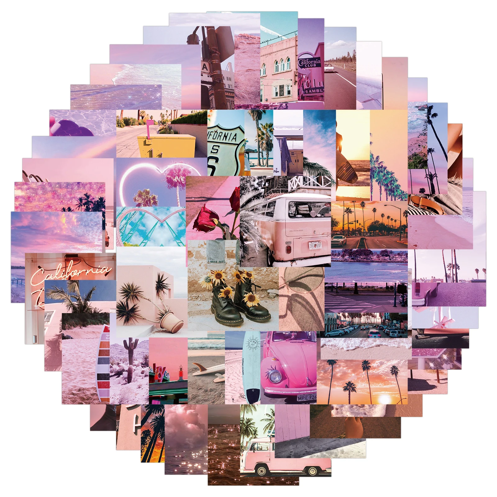 10/30/62pcs INS Style Pink Landscape Stickers Aesthetic California Sunshine Decals Luggage Laptop Skateboard Phone Sticker Toys