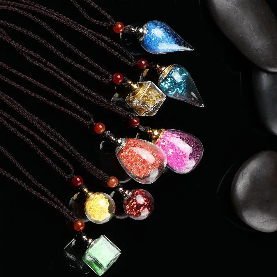 New Glaze Vial Necklace Openable Water Drop Heart Shape Perfume Bottle Pendant Steel Chain Necklace Oil Diffuser Vial Jewelry
