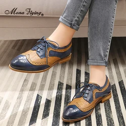 Mona Flying Women vera pelle Wingtip Oxfords Derby Brogues scarpe stringate Comfort fatte a mano per donna B098-9