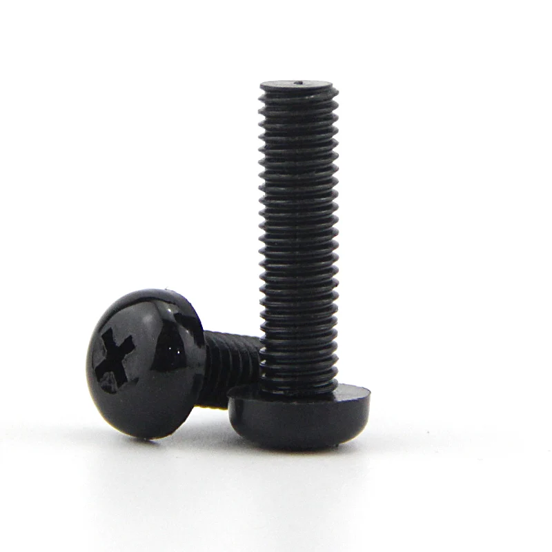 Tornillos de cabeza redonda Phillips, cabeza redonda de plástico de nailon negro, M2, M2.5, M3, M4, M5, M8, M2, M2.5x, 4, 5, 6, 8, 10, 12, 15mm