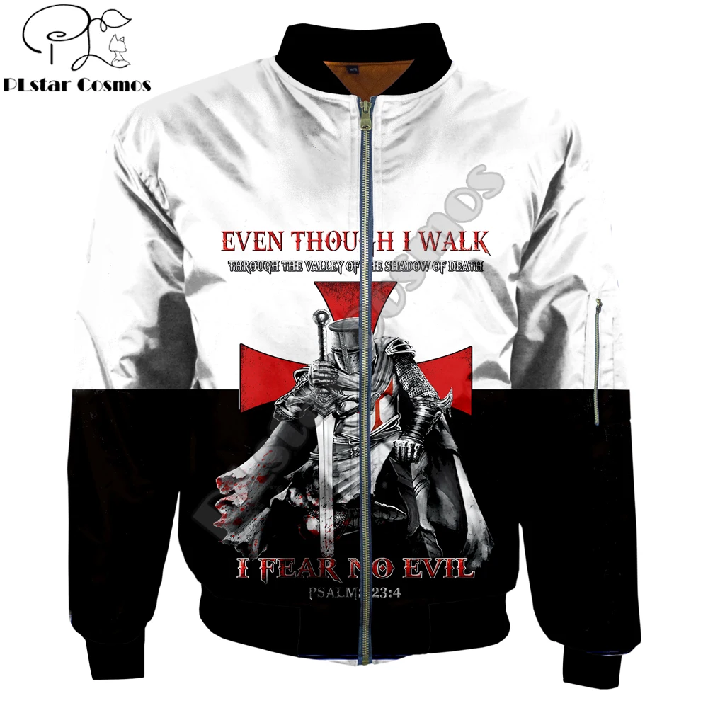 

2020 Fashion Mens Bomber Jacket Knights Templar 3D Printed Thick winter pocket outwear Unisex Casual Warm Zip Jacket JK-001