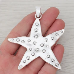 3 x Large Hammered Starfish Charms Pendants for Necklace Jewelry Making Findings 73x68mm