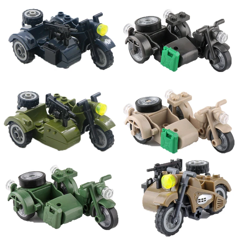 WW2 Military Building Blocks Mini Bricks Solider Figures Toys Gifts Weapon Gun Three Wheeled Motorcycle Carrier Vehicle Model