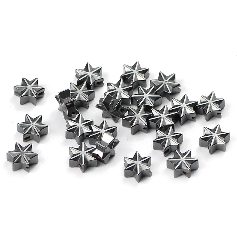 BTFBES Natural Black Hematite Stone Beads Flat Hexagonal star Spacer Loose beads for Jewelry Bracelet Making diy Accessories