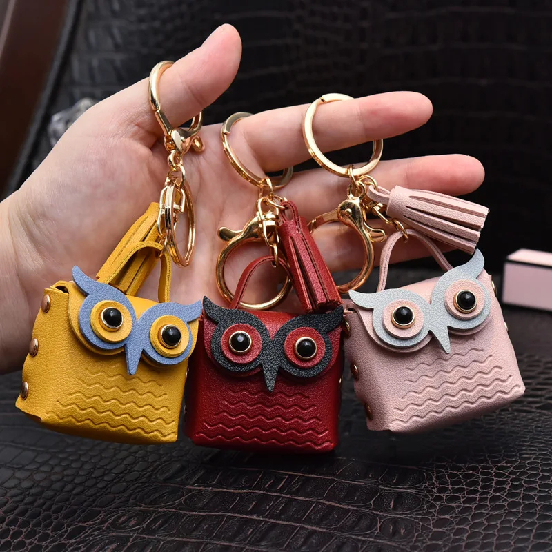 

1 PC Cute Key Bag Owl Coin Purse Mini School Bag Car Key Chain Pendant Lady Wallet PU Leather Coin Purses Coin Purse Keychain