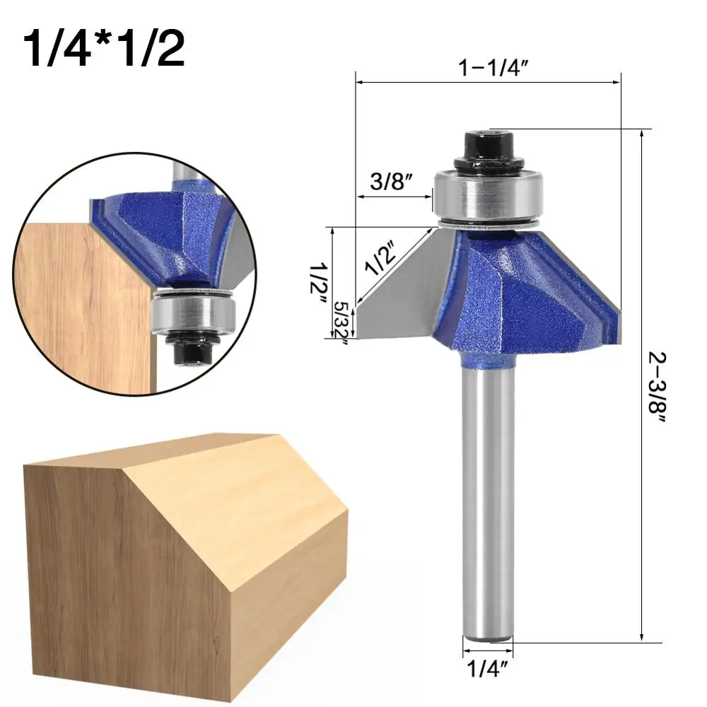 1pc 1/4 Shank 45 Degree Chamfer Router Bit The high quality Edge Forming Bevel Woodworking Milling Cutter for Wood Bits