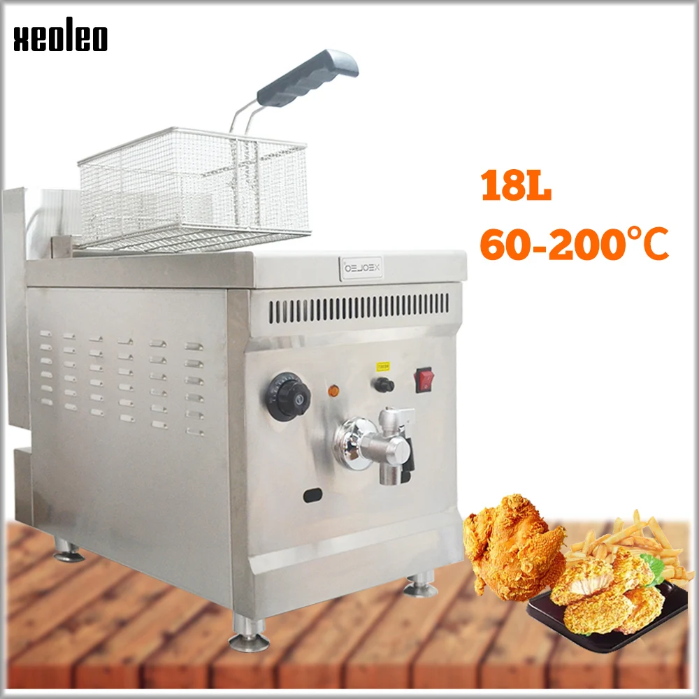 XEOLEO 18L Commercial Gas  Deep Stainless Steel Fried Chicken Machine Single Tank Basket Home Appliance Kitchen Food Processor