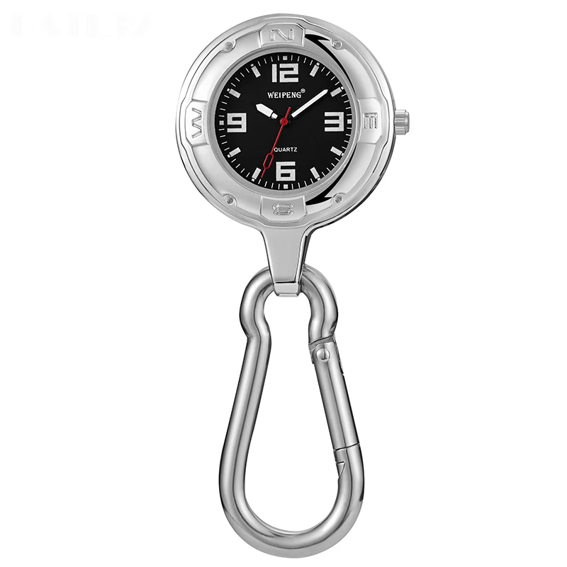 Reloj de bolsillo Vintage para hombre, caja plateada de cuarzo, Fob, bolso, mochila, colgante, mosquetón, gancho, Clip, clásico