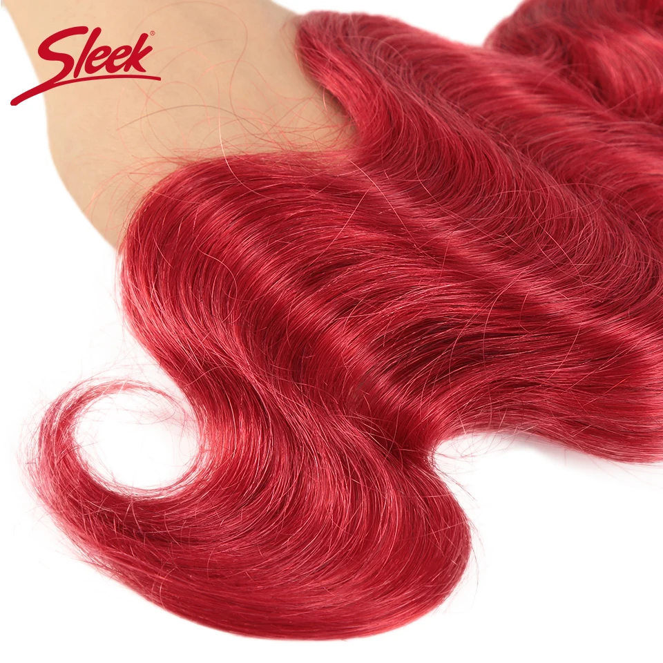 Sleek-extensiones de pelo ondulado brasileño para mujeres negras, mechones de pelo Remy con cierre, Color rojo, Rubio visón