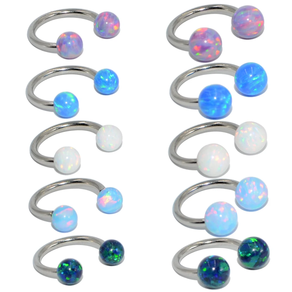 1pcs G23 Titanium Opal Ball Internally Threaded Circular Barbell Horseshoe Ring Septum Nose Lip Ear Cartilage Piercing Jewelry