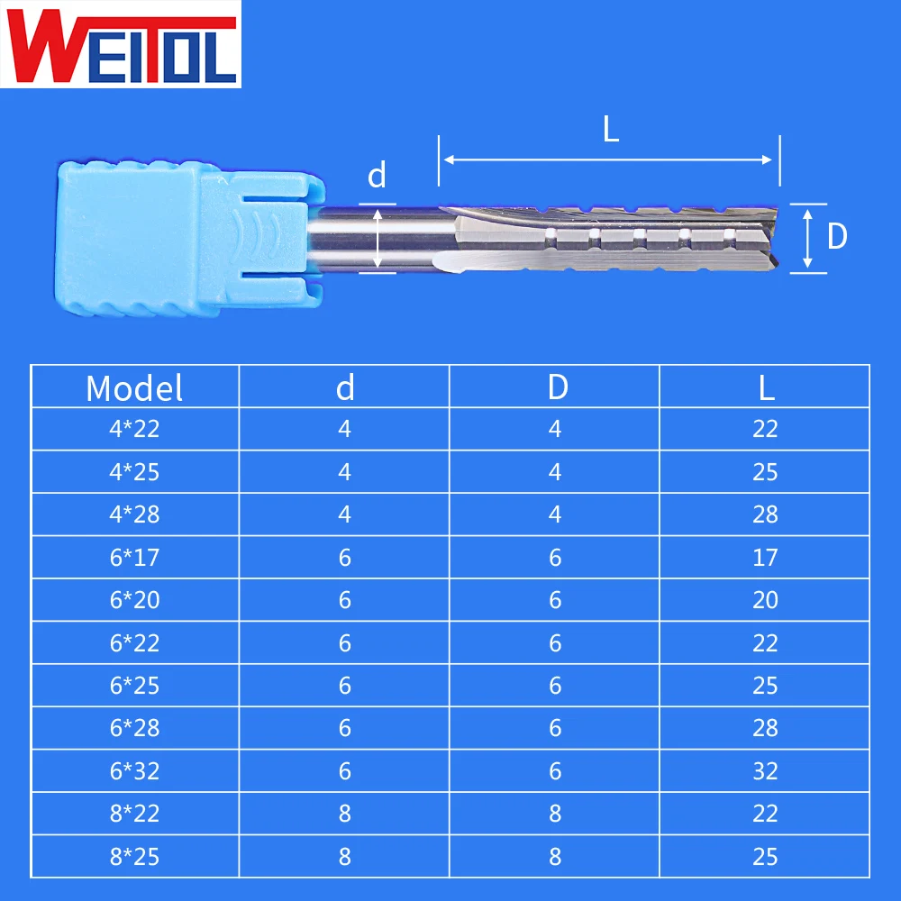 WeiTol 1 sztuk darmowa wysyłka TCT trzy flety prosto bit 6mm frez trzpieniowy narzędzia do cięcia drewna frezy proste do litego drewna