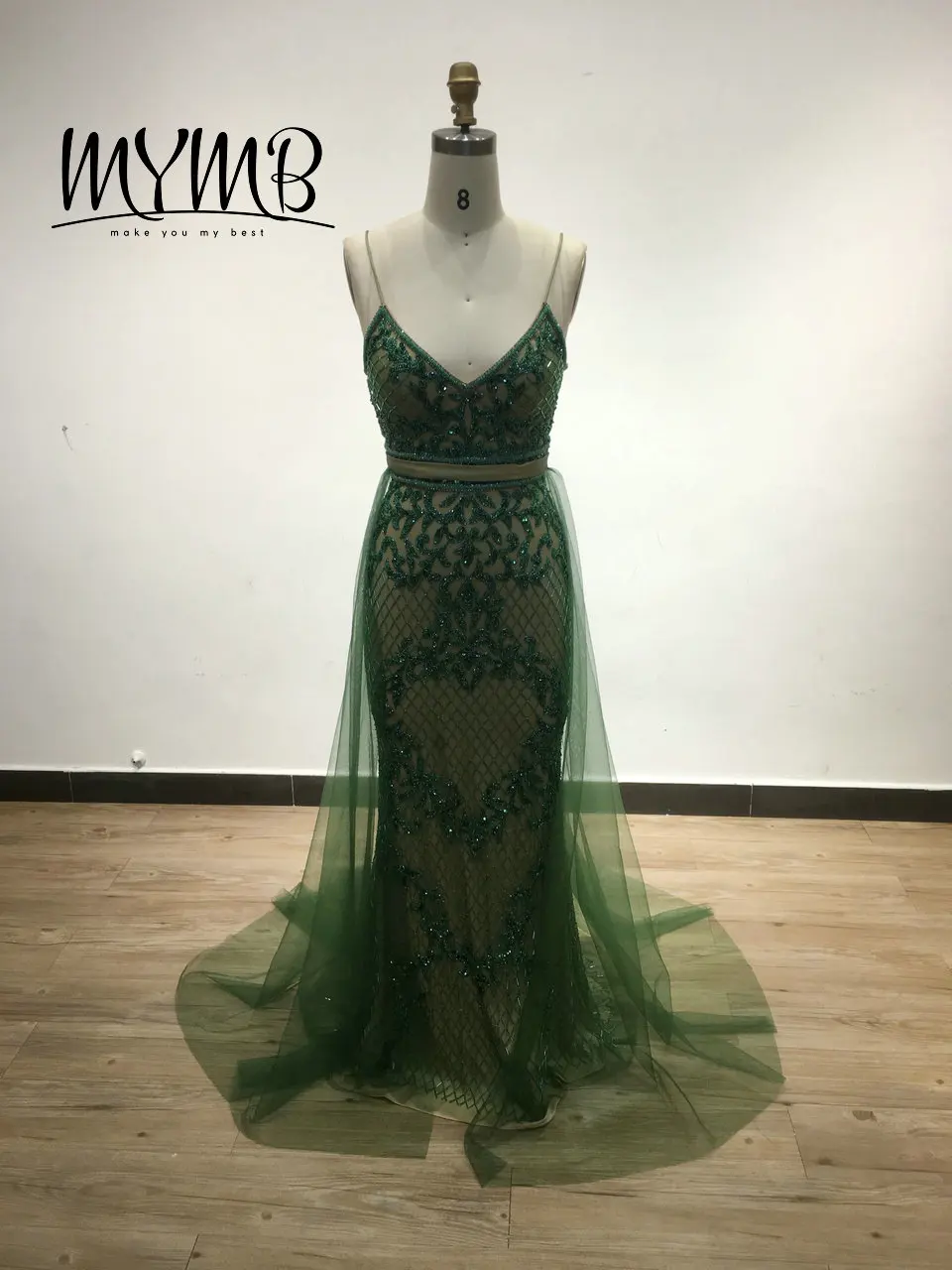 MYMB – robe de soirée de styliste à bretelles Spaghetti, belle robe sirène verte avec jupe amovible MY21105