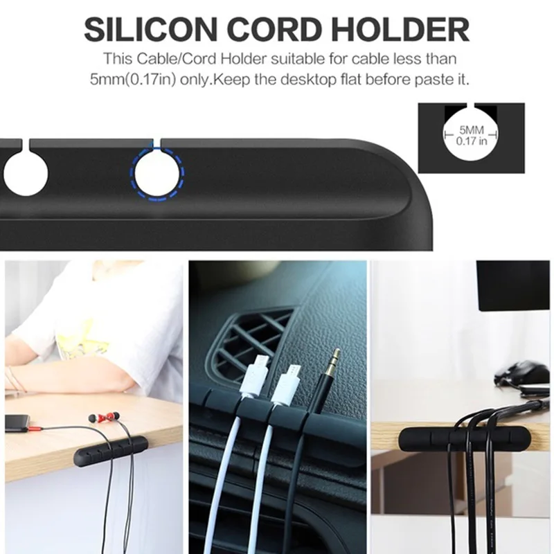 Cable Organizer Silicone USB Cable Winder Desktop Management Clips Cable Holder for Mouse Headphone Wire Organizer Protector