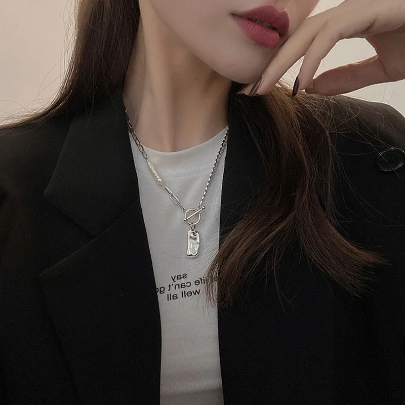 FOXANRY Silver Color Necklace for Women OT Buckle Accessories Fashion Vintage Creative Irregular Geometric Party Jewelry