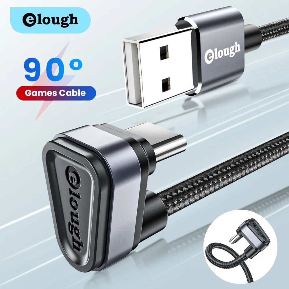 Elough USB Loại C 2.4A Sạc Nhanh 90 Độ Khuỷu Tay Trò Chơi Sạc Dây Dành Cho Xiaomi Samsung Dữ Liệu Điện Thoại Dây cáp USB C