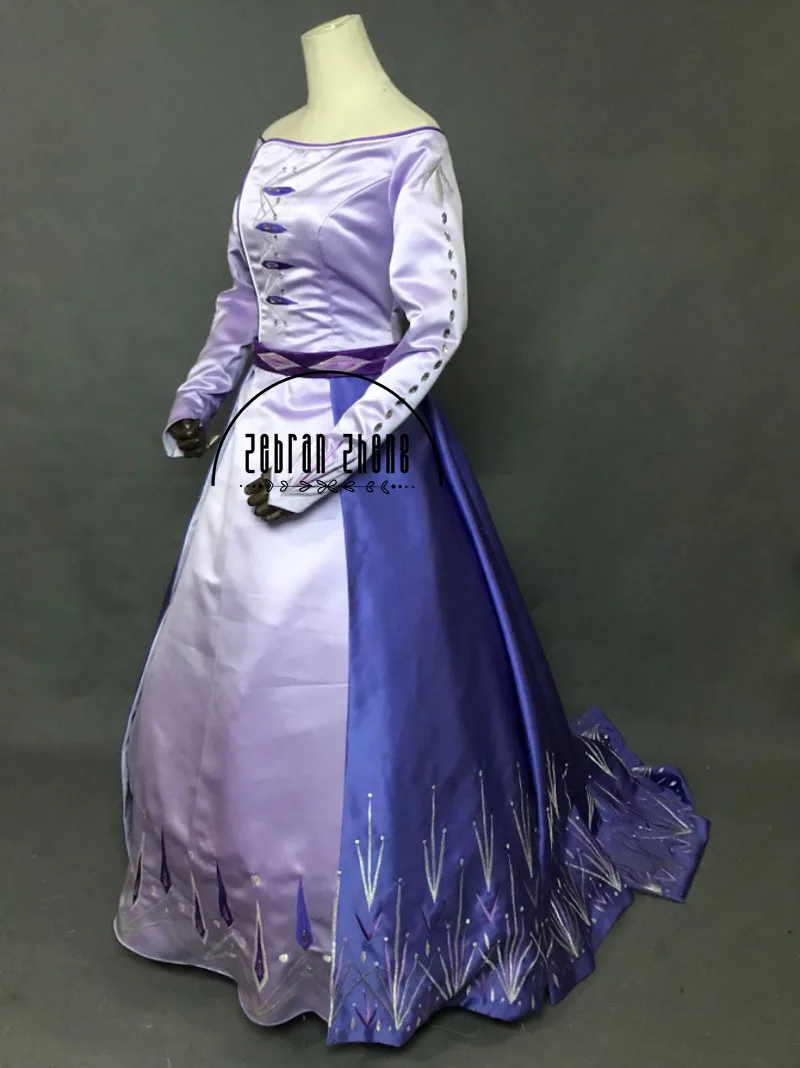 Purple Elsa Embroidery Dress Carnival Halloween Costumes For Adult Women Princess Elsa Costume Cosplay