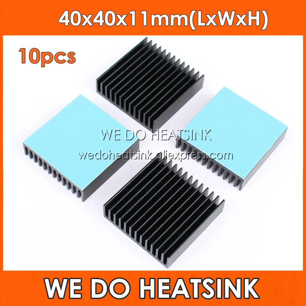 

WE DO HEATSINK 10pcs 40x40x11mm Cooler Black Anodize Aluminum Heat Sink Radiator With Thermal Pad For IC,BGA,VGA,PGA,QFP,LCC